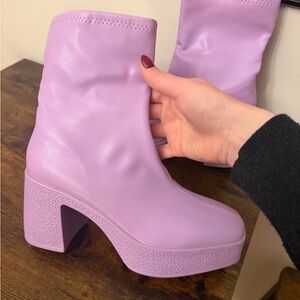 Purple Chunky Heel Ankle Boots